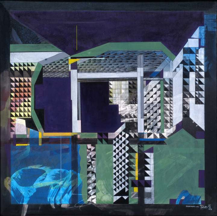 'Urban Serenity' abstract acrylic painting by artist Prabhinder Lall, 36x36 inch, on canvas