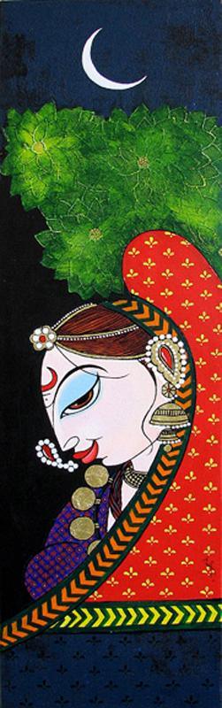 Figurative acrylic painting titled 'Usha', 9x30 inches, by artist Varsha Kharatamal on Canvas