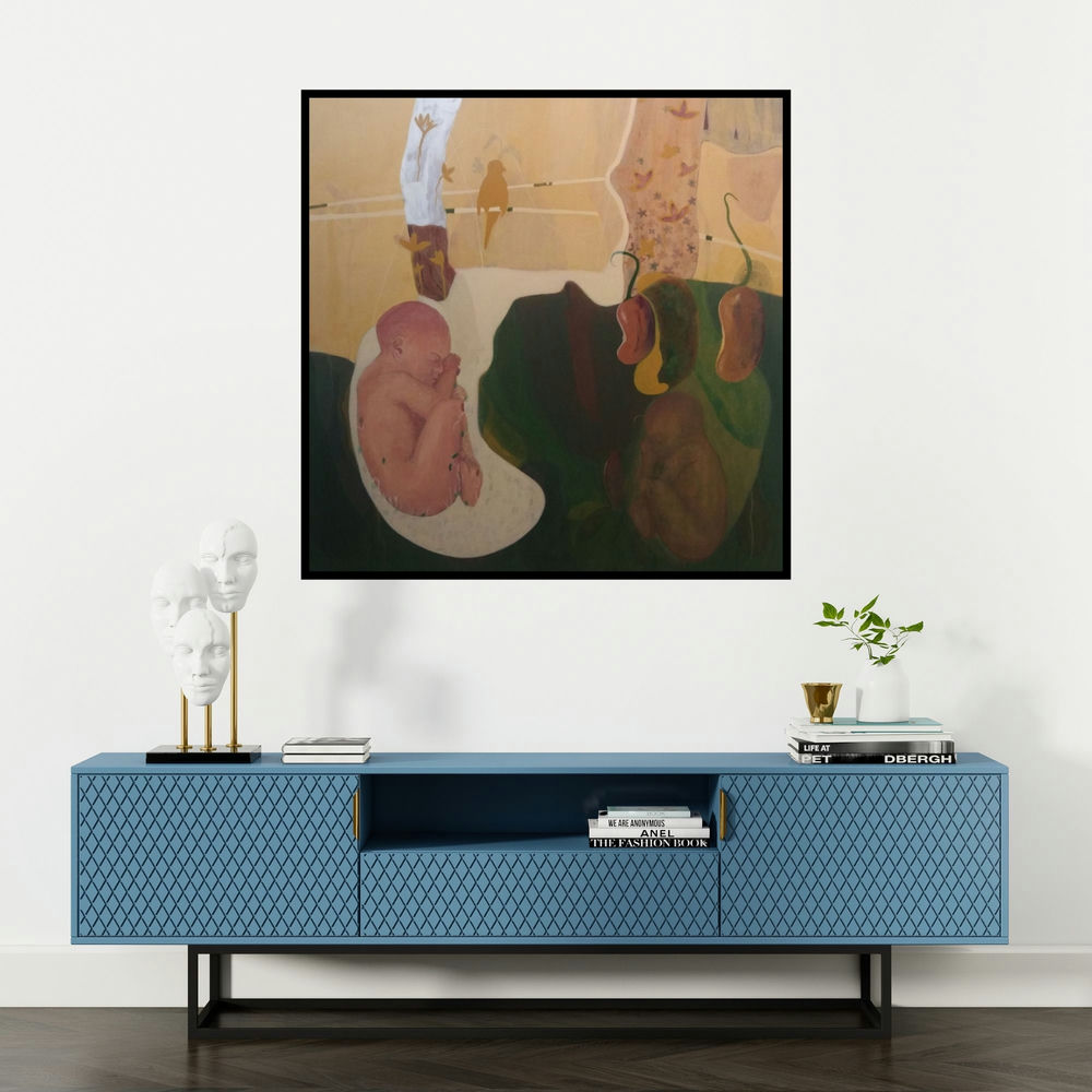 'Utkarsh' painting by Kamlesh Patidar shown on a wall in a furnished room.