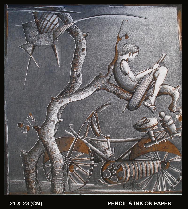 Figurative pencil drawing titled 'Vacation 3', 8x11 inches, by artist Trapti Gupta on Paper