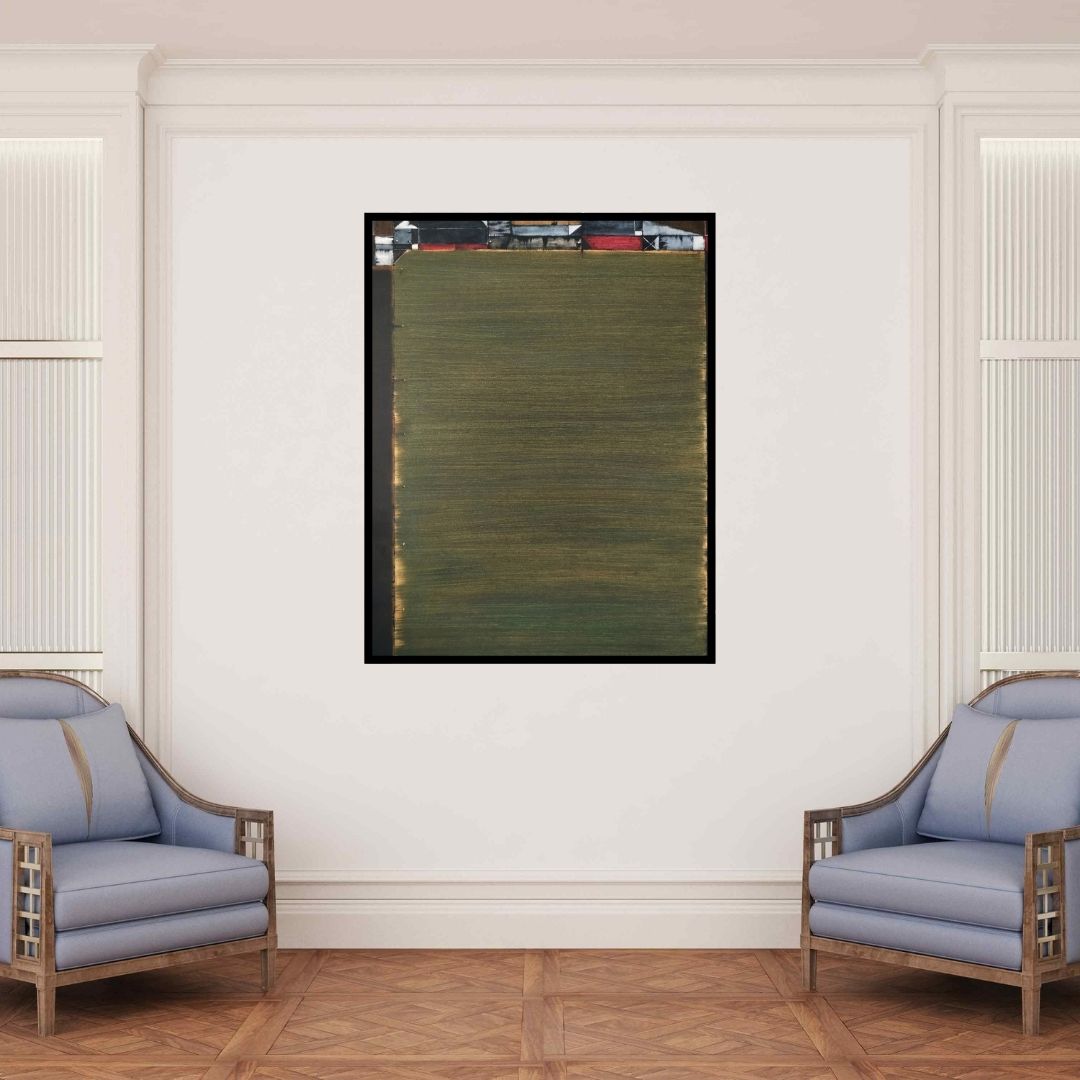 In-situ view of Vinod Chavan's 'Vacuity 1 (Urban Tapestry**)' painting in a room