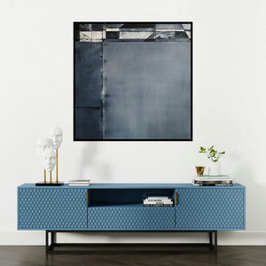 'Vacuity 5 (Urban Tapestry**)' painting by Vinod Chavan shown on a wall in a furnished room.