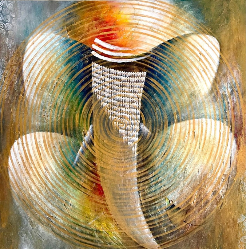 'Vakratunda' religious acrylic painting by artist Kanchan Mahante, 36x36 inch, on canvas