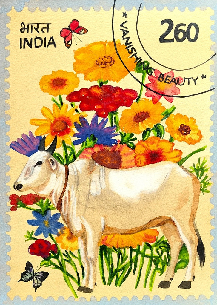 Vanishing Beauty 45' animals watercolor painting by artist Manisha Agarwal, 12x9 inch, on paper