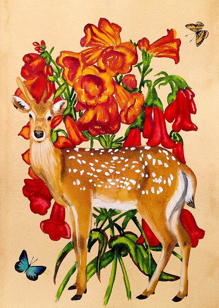 Vanishing Beauty 63' animals watercolor painting by artist Manisha Agarwal, 12x9 inch, on paper