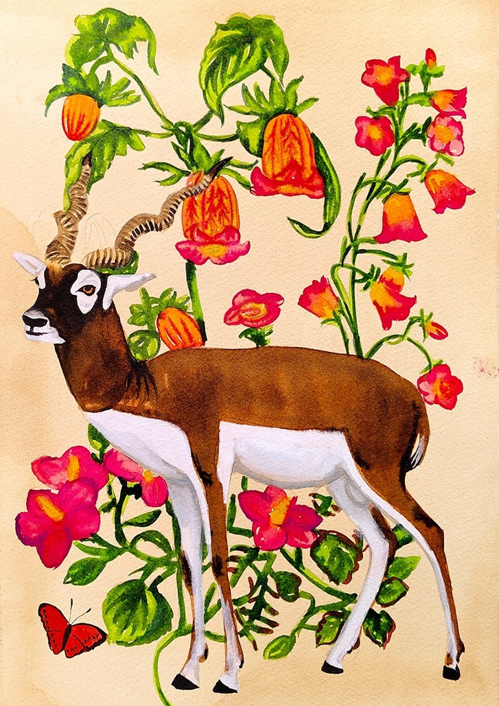Vanishing Beauty 64' animals watercolor painting by artist Manisha Agarwal, 12x9 inch, on paper