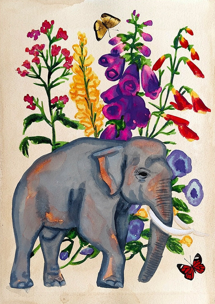Vanishing Beauty 67' animals watercolor painting by artist Manisha Agarwal, 12x9 inch, on paper