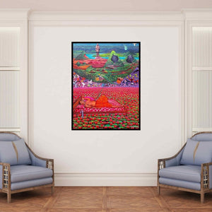 In-situ view of Anoop Mv's 'The Vanishing Face Of Earth (Dreams of Freedom)' painting in a room