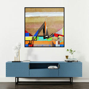 'Vanishing Green' painting by Prabhinder Lall shown on a wall in a furnished room.