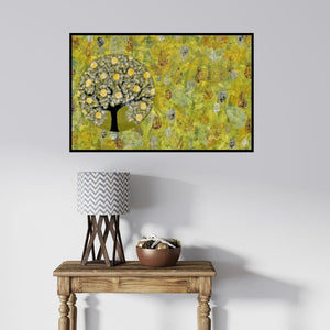 In-situ view of Sumit Mehndiratta's 'Vanvas (Abundances Glow: A Tree of Plenty)' painting in a room