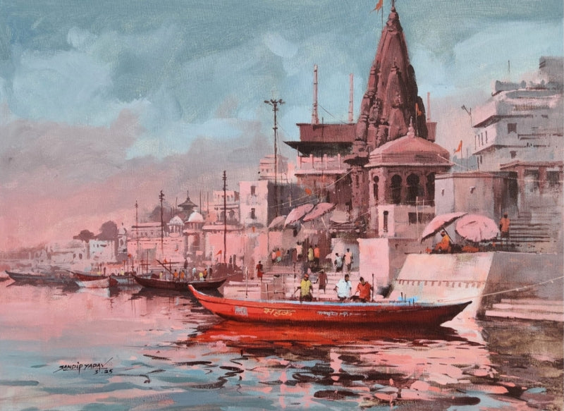 Varanasi 1' religious acrylic painting by artist Sandeep Yadav, 18x24 inch, on canvas