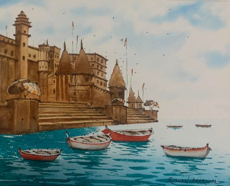 Varanasi' religious watercolor painting by artist Roshan Agarwal, 12x15 inch, on paper