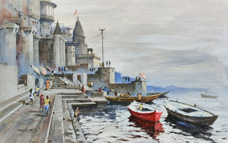 Varanasi 5' religious acrylic painting by artist Sandeep Yadav, 24x36 inch, on canvas