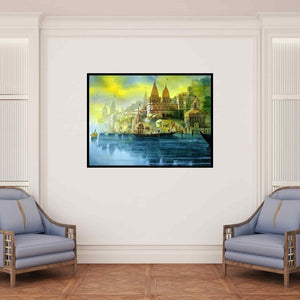 In-situ view of Bhuwan Silhare's 'Varanasi Ghat 37' painting in a room