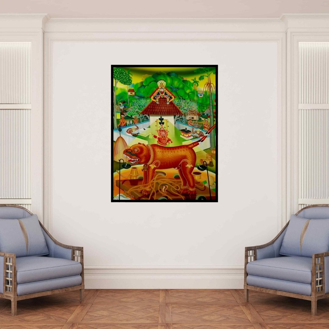 In-situ view of Bhuwan Silhare's 'Varanasi Ghat Ix' painting in a room