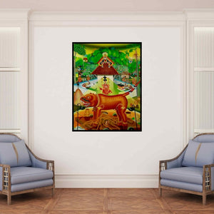 In-situ view of Bhuwan Silhare's 'Varanasi Ghat Ix' painting in a room