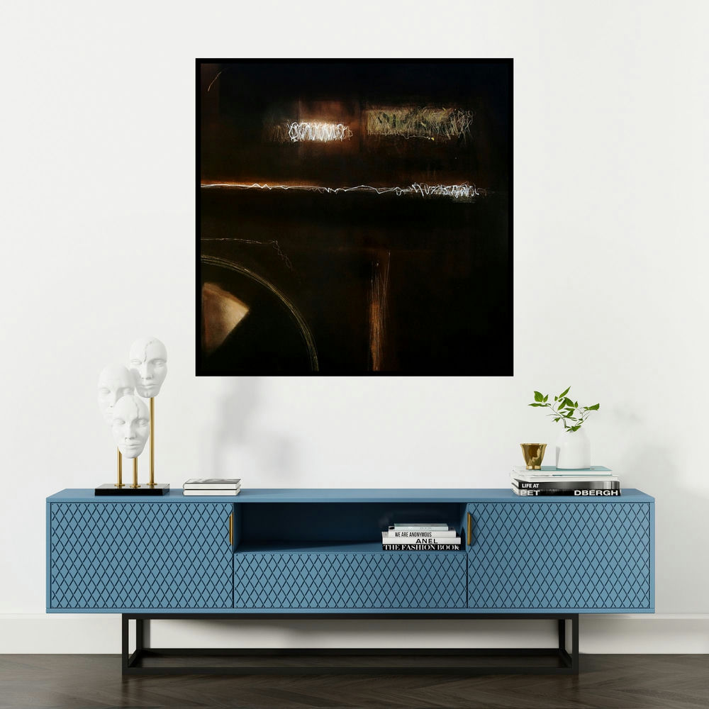 'Variation Of Nature 2 (Ephemeral Echoes)' painting by Kaushlendra Pratap Singh shown on a wall in a furnished room.