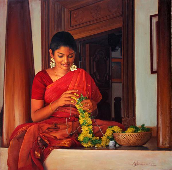 Figurative oil painting titled 'Various Thoughts', 24x24 inches, by artist S Elayaraja on Canvas
