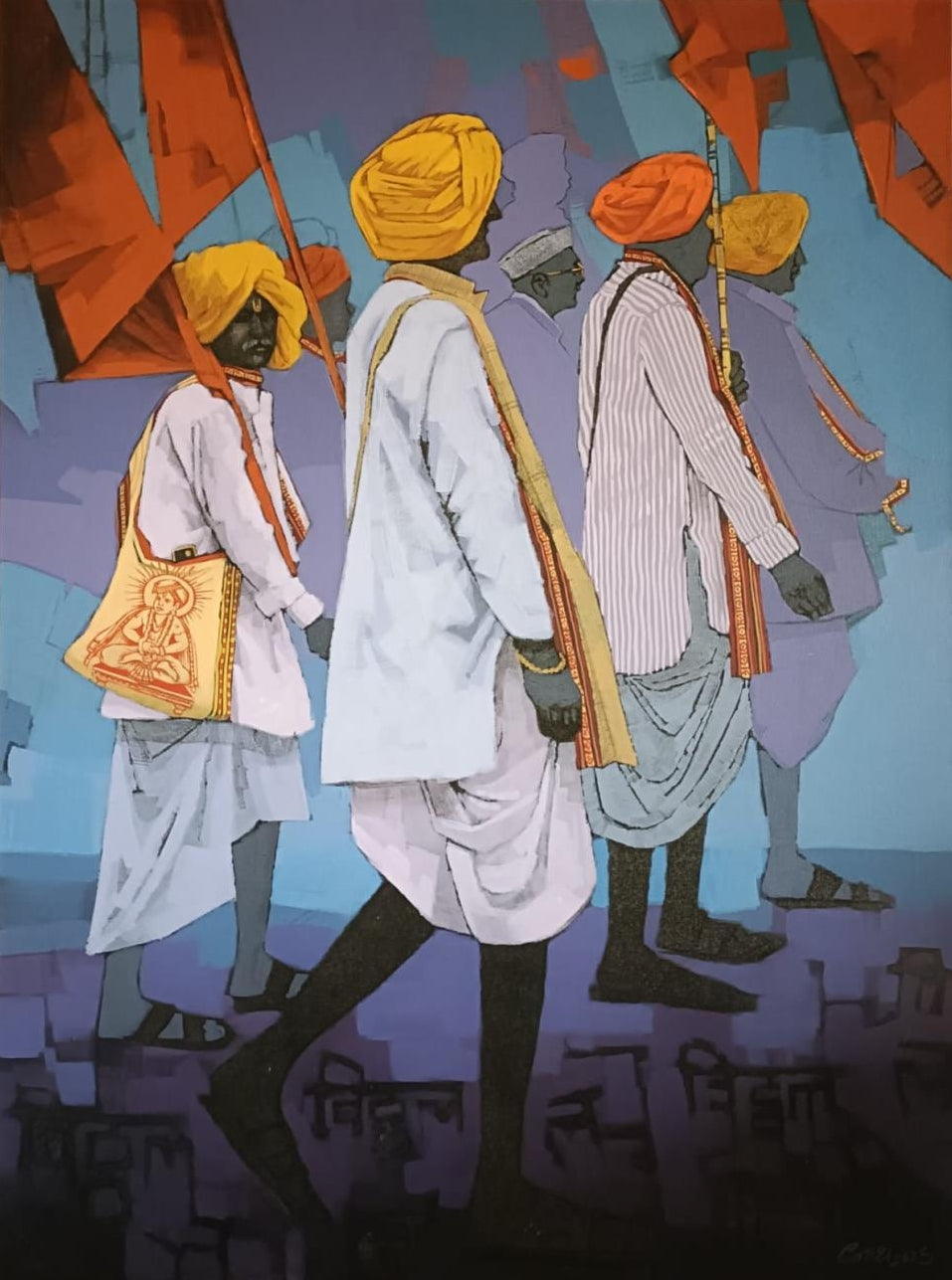 Varkari 2' religious acrylic painting by artist Navnath Kshirsagar, 48x36 inch, on canvas