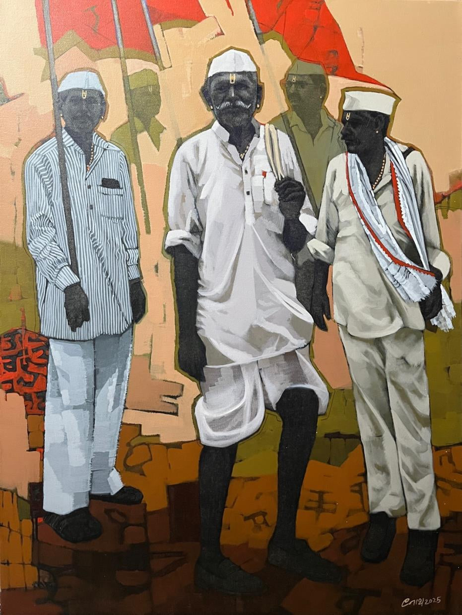 Varkari' religious acrylic painting by artist Navnath Kshirsagar, 48x36 inch, on canvas