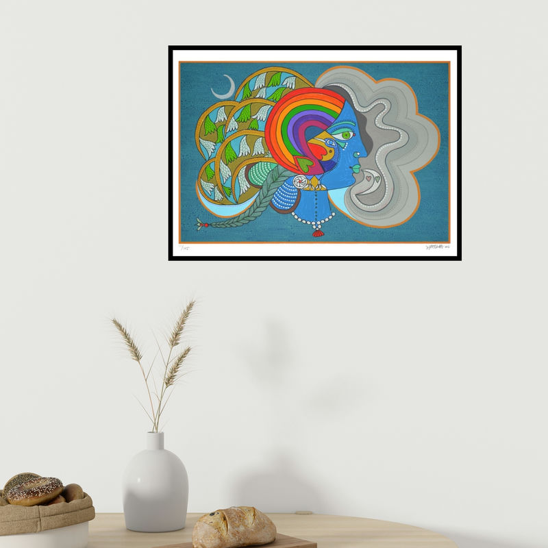 In-situ view of Jyoti Bhatt's 'Varsha Ritu (Stylized Face)' painting in a room