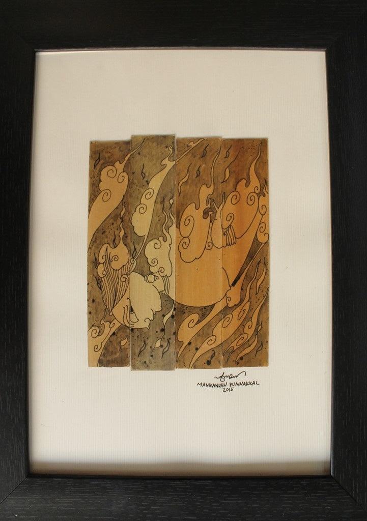 Figurative ink drawing titled 'Vayu Devan', 59x20 inches, by artist Manikandan Punnakkal on Leaf
