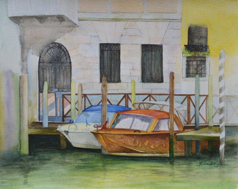 Landscape watercolor painting titled 'Venetian Hues I', 12x10 inches, by artist Niharika Gupta on Paper