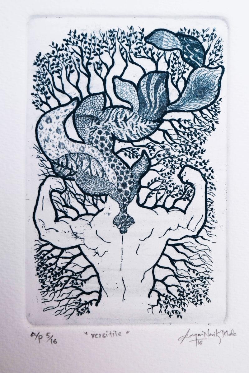 contemporary printmaking titled 'Versatility', 5x4 inches, by artist Sagar Suresh Naik Mule on Paper