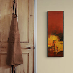In-situ view of Siddhesh Rane's 'Vertical Composition Iii (Crimson Horizon)' painting in a room
