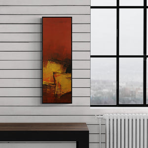 Preview of 'Vertical Composition Iii (Crimson Horizon)' Painting by Siddhesh Rane shown on a wall in a furnished room.