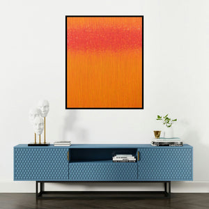 Satish Bhaisare's 'Vibrancy 1' painting visualized above a sofa in a contemporary room.