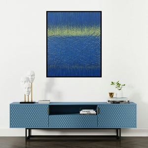 Satish Bhaisare's 'Vibrancy 2' painting visualized above a sofa in a contemporary room.