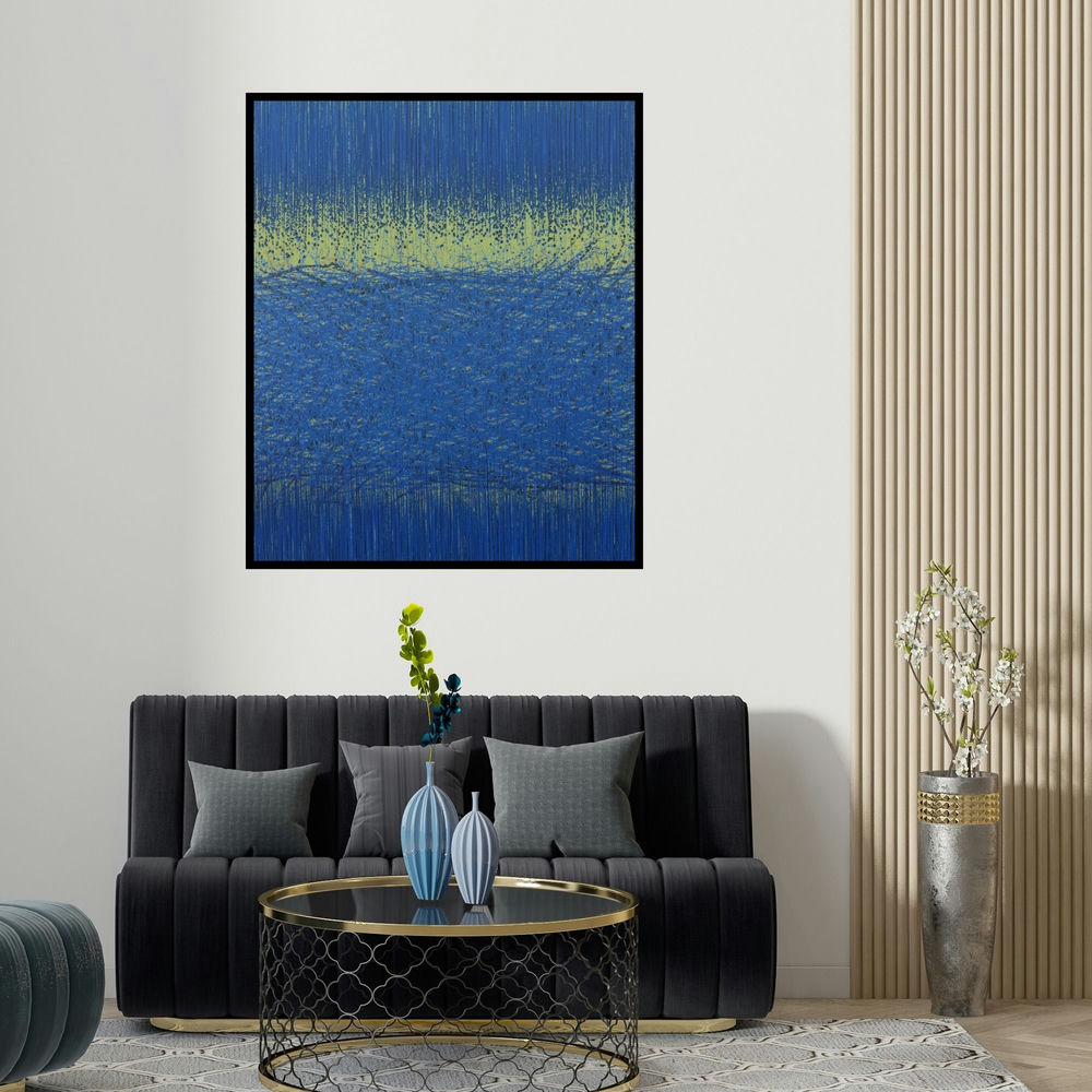 'Vibrancy 2' painting by Satish Bhaisare shown on a wall in a furnished room.