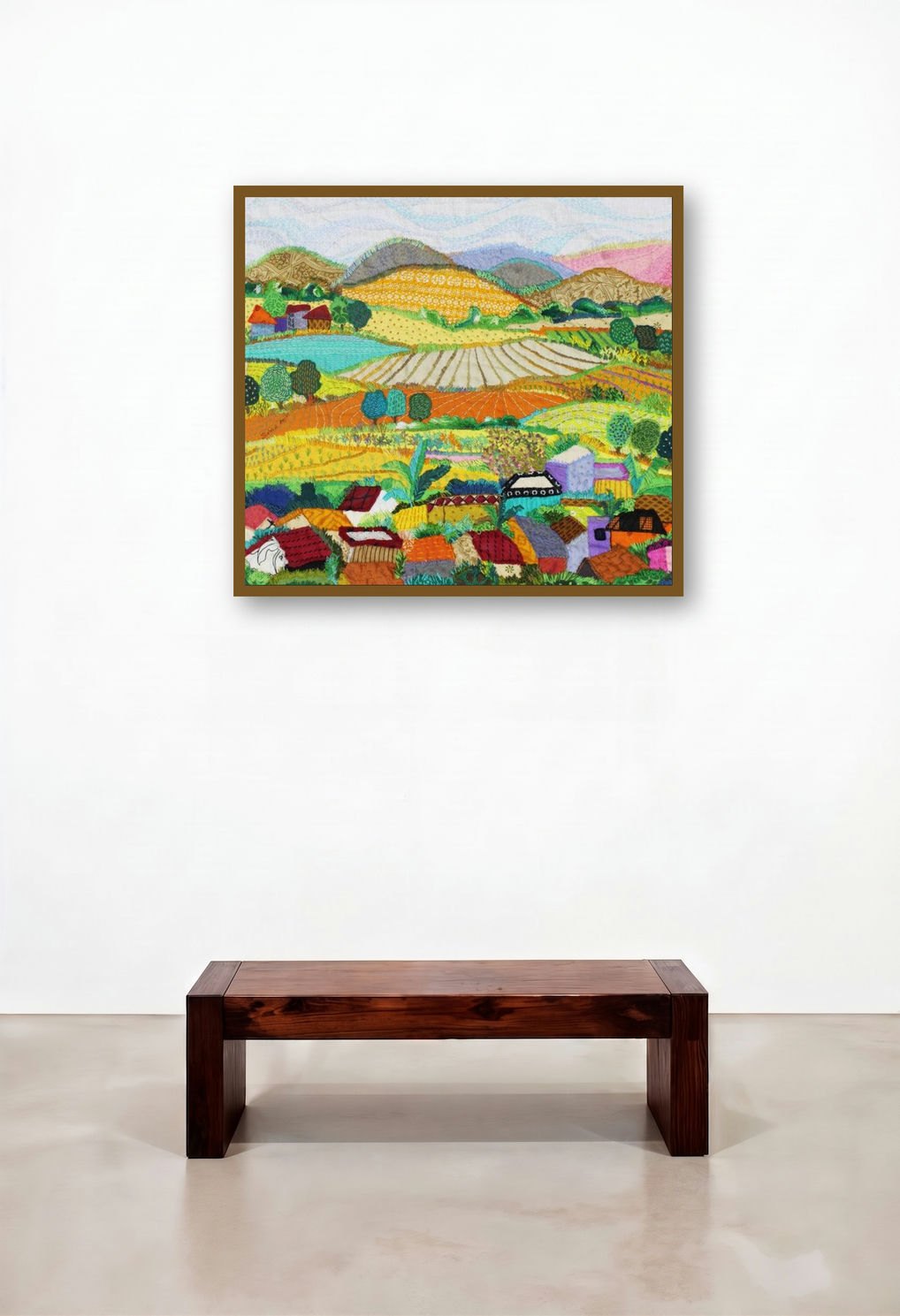 View From The Train Window (Embroidered Village Landscape)