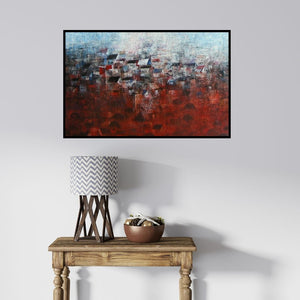 In-situ view of M Singh's 'View Of Shanties Up A Hill' painting in a room