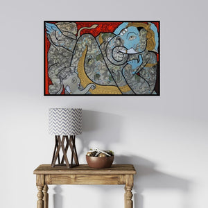 In-situ view of Ramesh Gorjala's 'Vighnarajendra (Universal Embrace)' painting in a room