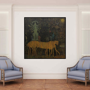 In-situ view of Darshan Mahajan's 'Vijaya (Tiger Spirit)' painting in a room