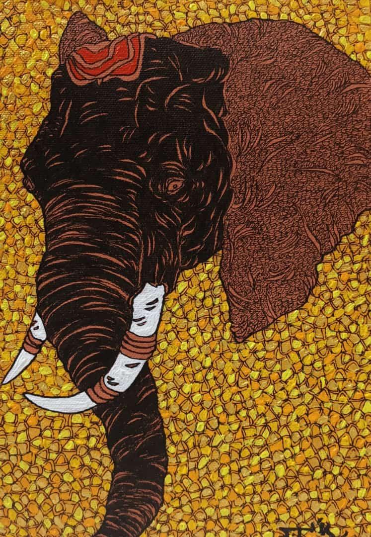 Religious acrylic painting titled 'Vikat', 10x7 inches, by artist Rama Krishna V on Canvas