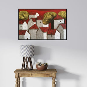 In-situ view of Nagesh Ghodke's 'Village 15' painting in a room