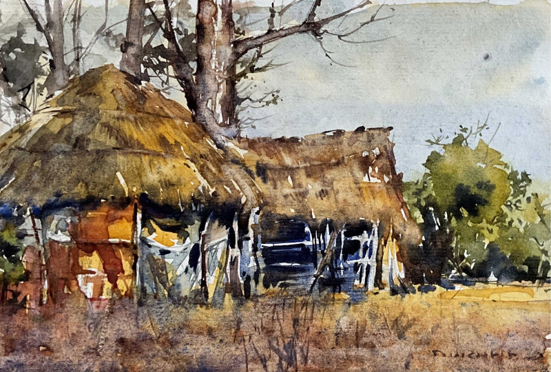 Village 2' landscape watercolor painting by artist Amol Dubhele, 12x14 inch, on paper