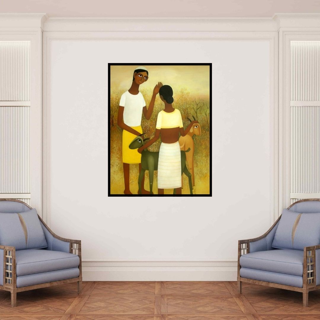 In-situ view of Mohan Naik's 'Village' painting in a room