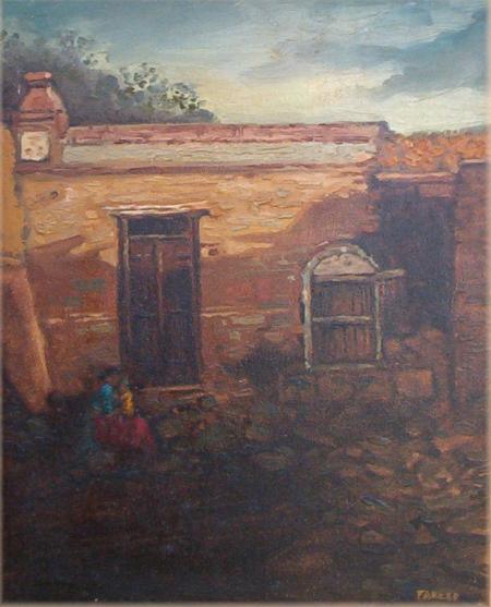Cityscape oil painting titled 'Village Home', 16x20 inches, by artist Fareed Ahmed on Canvas Board