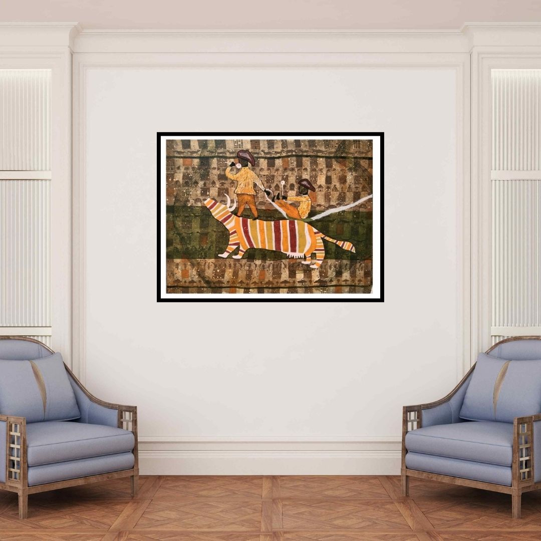 In-situ view of Lakhan Singh Jat's 'The Village Life (A Shared Ride)' painting in a room