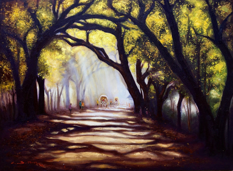 Village Roads' landscape oil painting by artist Sriram Chinnadurai, 30x40 inch, on canvas