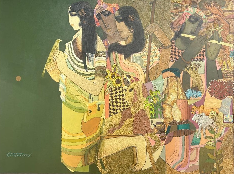 'Village Series' figurative acrylic painting by artist Siddharth Shingade, 36x48 inch, on canvas