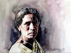 Village Women 2 by Srv Artist, Original Watercolor Figurative Painting on Handmade Paper, Small Horizontal Wall Art