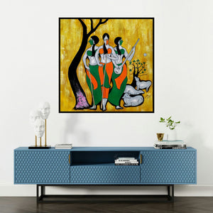 'Villager 2' painting by Chetan Katigar shown on a wall in a furnished room.