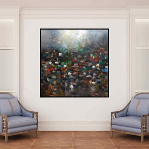 In-situ view of M Singh's 'The Villages' painting in a room