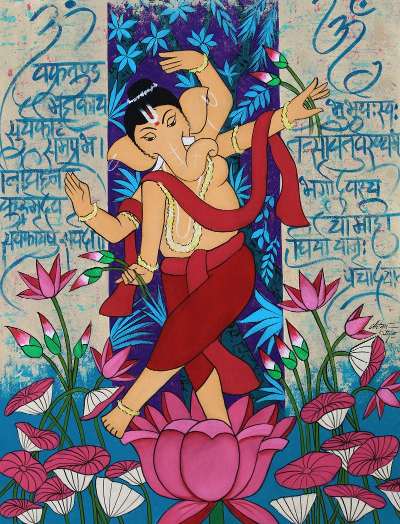 Figurative acrylic painting titled 'Vinayaka', 45x34 inches, by artist Chetan Katigar on Canvas