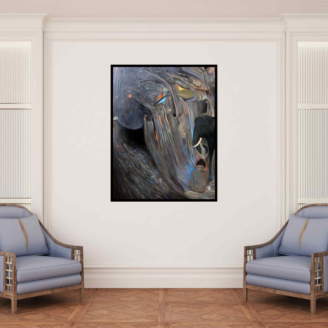 In-situ view of Thambi Sankaran's 'Virad' painting in a room